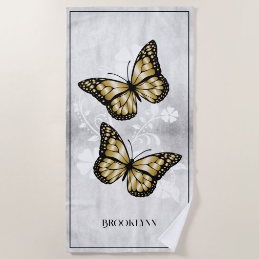 Papillon d'or Floral Beach serviette (Devant)