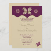 Papillon d'or violet 5x7 Faire-part de mariage (Devant / Derrière)