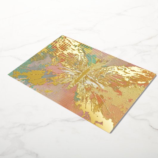 papillon doré, feuille d'or, carte bleu violet ros (Rotation)