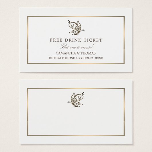 Papillon élégant, billet de boisson gratuite (Devant & derrière)