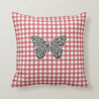 Papillon Élégant Sur En vichy Coussin Rouge