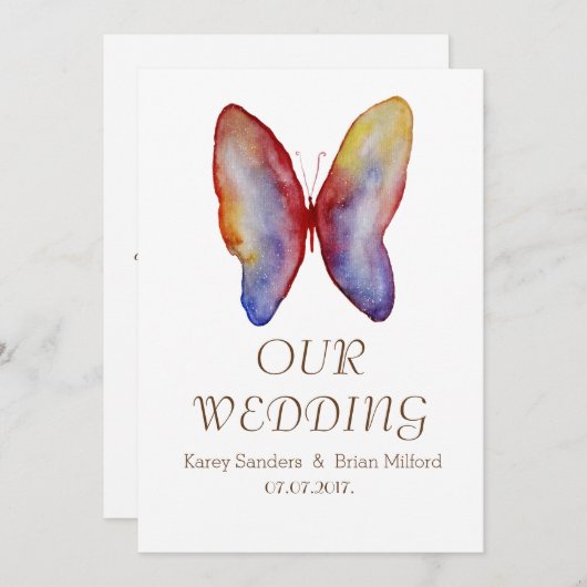 Papillon, Élégante invitation de mariage (Devant / Derrière)