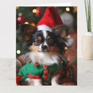 Papillon Elf Puppy Kerst Kaart