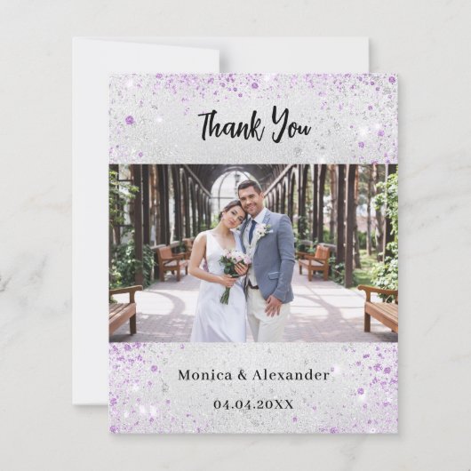 Papillon en argent mariage photo carte de remercie (Devant)