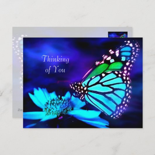 Papillon en lumière bleue - Penser à votre carte p (Devant / Derrière)