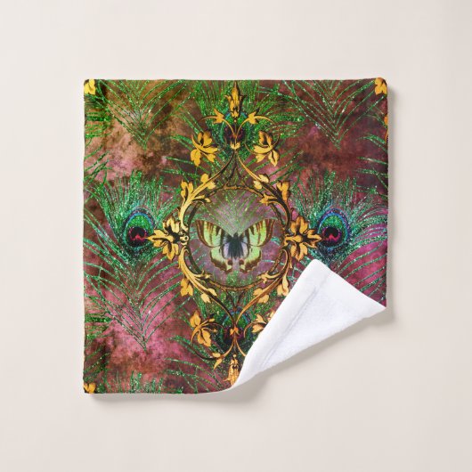 Papillon en plumes de paon victorien élégant viole (Gant de toilette)