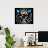 papillon en vitrail, affiche colorée, complexe (Bureau à domicile)