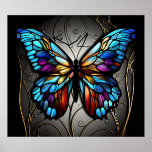 papillon en vitrail, affiche colorée, complexe