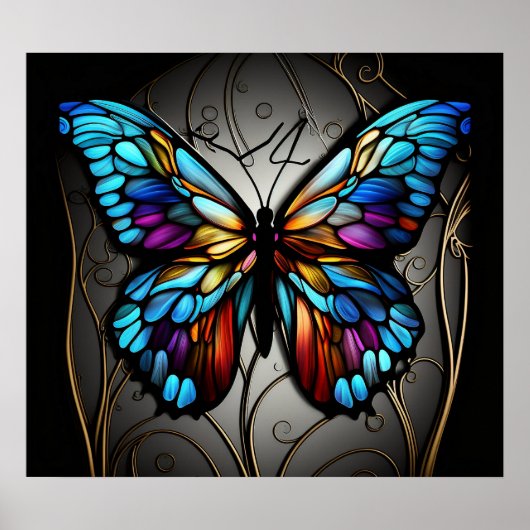 papillon en vitrail, affiche colorée, complexe (Devant)