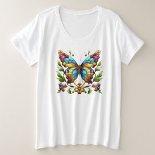 Papillon en vitrail coloré avec fleurs