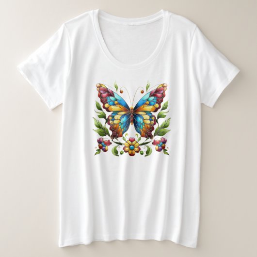 Papillon en vitrail coloré avec fleurs (Design devant)