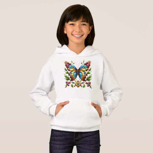 Papillon en vitrail coloré avec fleurs (Devant entier)