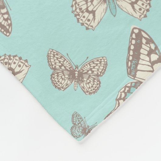 Papillon encré motif aqua turquoise à couverture (Coin)