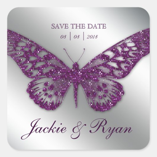 Papillon Enregistrer Date Mariage Stickers Purple  (Devant)
