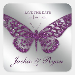 Papillon Enregistrer Date Mariage Stickers Purple 