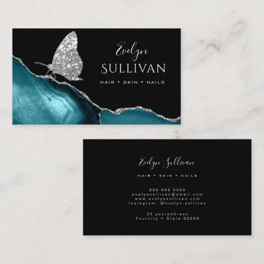 papillon et carte de visite d'agate turquoise (Devant / Derrière)