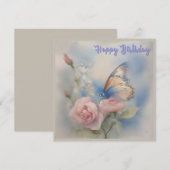 Papillon et Fleur Carte Plat Anniversaire (Devant / Derrière)