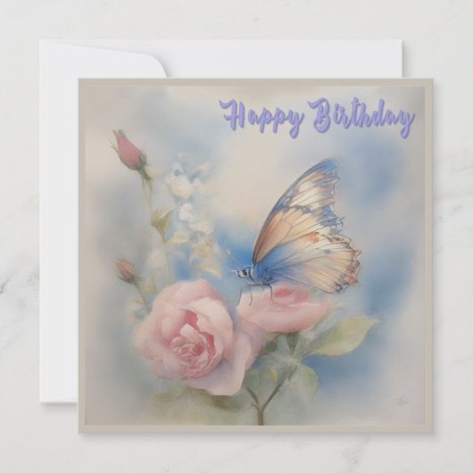 Papillon et Fleur Carte Plat Anniversaire (Devant)