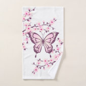 Papillon Et Fleur De Cerise Rose Blanc (Serviette à main)