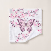 Papillon Et Fleur De Cerise Rose Blanc (Gant de toilette)