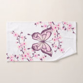Papillon Et Fleur De Cerise Rose Blanc (Serviette à main)