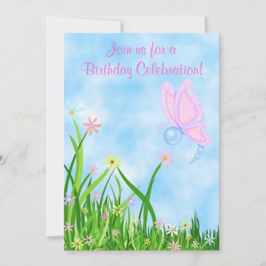 Papillon et fleurs Invitation d'anniversaire (Devant)