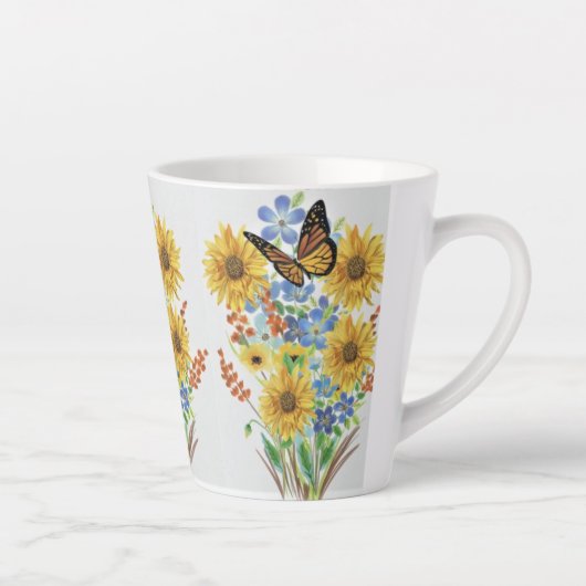 Papillon et Fleurs jaunes Latte Mug (Droite)