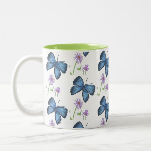 Papillon et Mug de café à fleurs (Gauche)