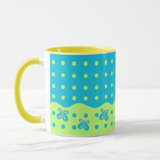 Papillon et points Mug bleu vert (Gauche)