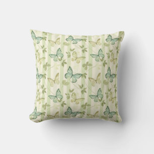 Papillon et rayures Vert Coussin de décoration de