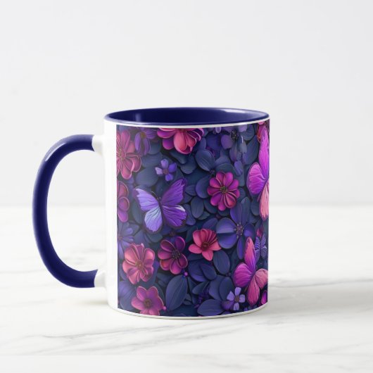 Papillon et tasse de fleurs attrayants 3D (Gauche)