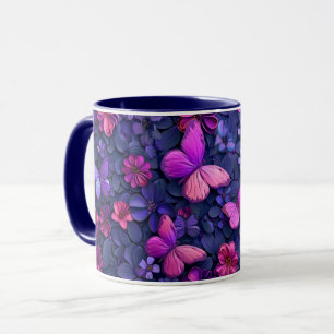 Papillon et tasse de fleurs attrayants 3D