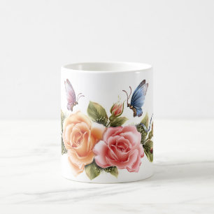 papillon et tasse de roses jolie - le papillon