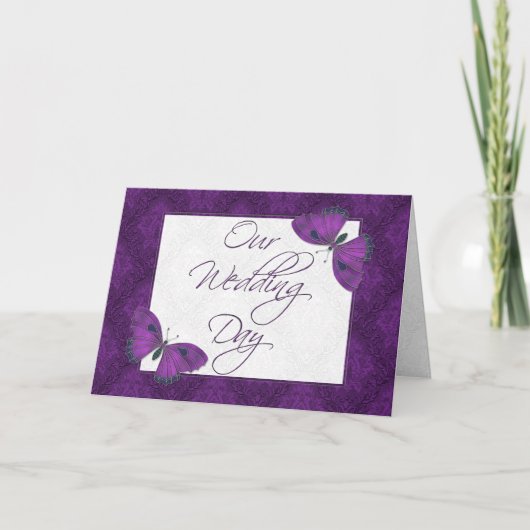 Papillon faire-part de mariage 5X7 Brocade violet (Devant)