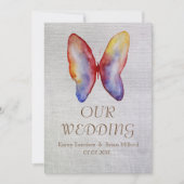 Papillon, Faire-part de mariage en toile rustique (Devant)