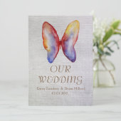 Papillon, Faire-part de mariage en toile rustique (Debout devant)