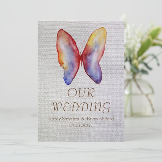Papillon, Faire-part de mariage en toile rustique (Debout devant)