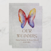 Papillon, Faire-part de mariage en toile rustique (Devant / Derrière)