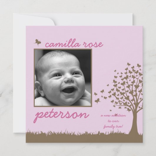 papillon fille faire-part de naissance (Devant)