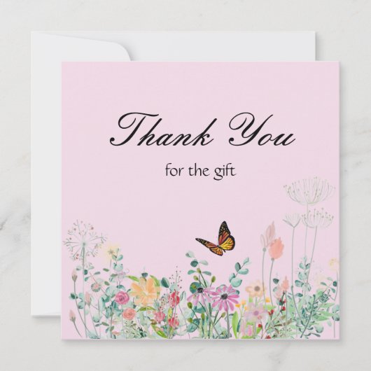 Papillon fleur sauvage Carte de remerciements rose (Devant)