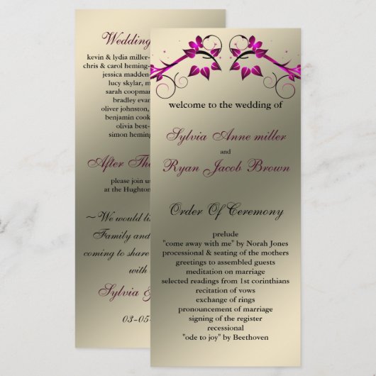 papillon fleuri ivoire rose rose programme de mari (Devant / Derrière)