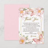 Papillon & Fleurs Rose Belle Carte de remerciement (Devant / Derrière)