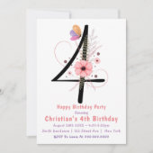 Papillon floral 4e anniversaire Invitations (Devant)