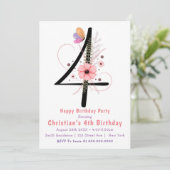 Papillon floral 4e anniversaire Invitations (Debout devant)