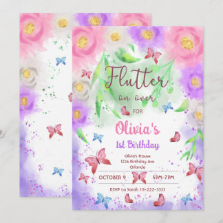 Papillon floral coloré Invitation d'anniversaire