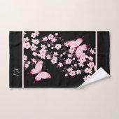 Papillon floral noir rose monogramme (Serviette à main)