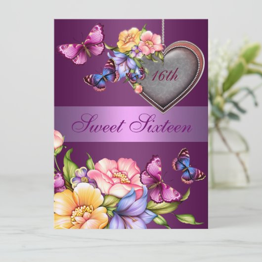 Papillon floral pourpre doux16 Invitation d'annive (Debout devant)
