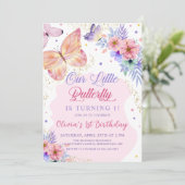 Papillon Floral Rose Girls Invitation Anniversaire (Debout devant)