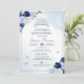 Papillon Floral Rose Quinceañera Invitation (Debout devant)