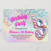 Papillon Gemmes Invitation Anniversaire (Devant / Derrière)